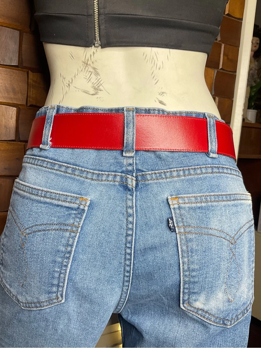 Vintage Nautical red leather anchor belt Sailor Made in USA Size Small Medium